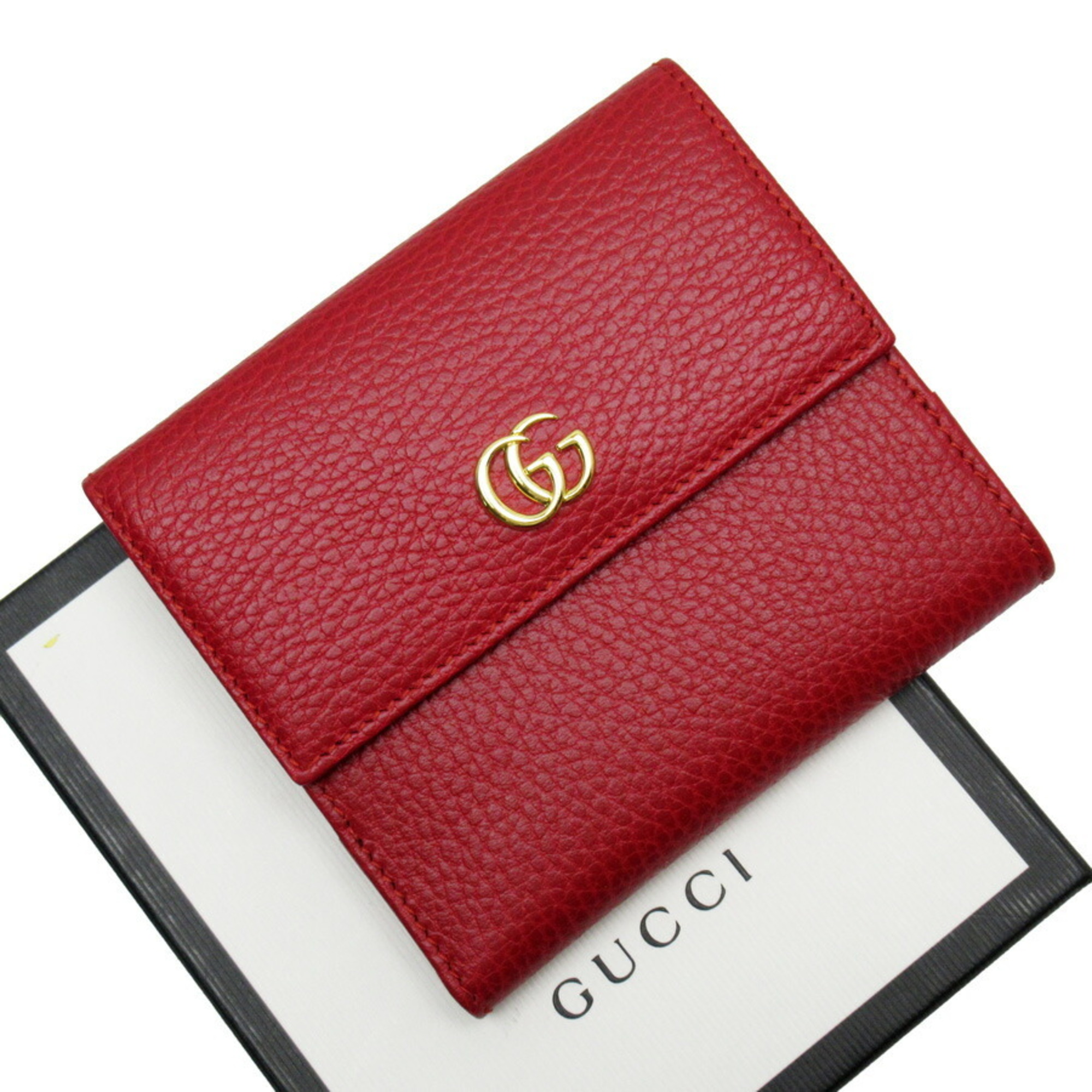 Gucci Bi-Fold Wallet Double G Red Gold Leather 456122